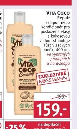 Vita Coco Repair šampon nebo kondicionér pro poškozené vlasy s kokosovou vodou, 400 ml