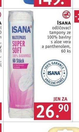 Isana odličovací tampony ze 100% bavlny s aloe vera a panthenolem, 60 ks