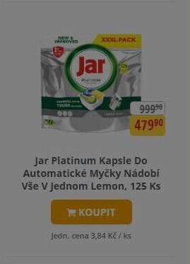 Jar Platinum Kapsle Do Automatické Myčky Nádobí Vše V Jednom Lemon, 125 Ks