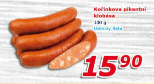 Pikantní kořínková klobása Uzeniny Beta