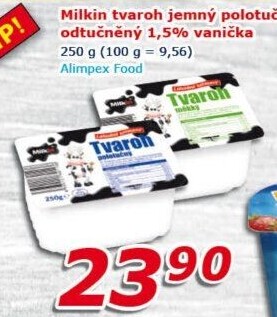 Tvaroh polotučný jemný Milkin