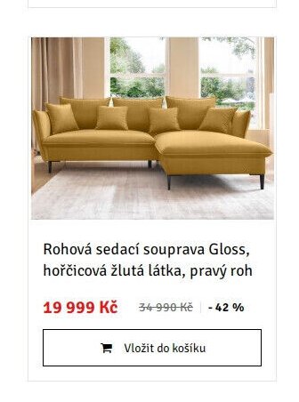 Rohová sedací souprava Gloss, hořčicová žlutá látka, pravý roh - ASKO akcniletaky.com