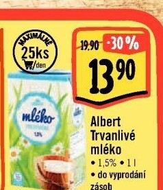 Mléko trvanlivé Albert - 1,5% polotučné
