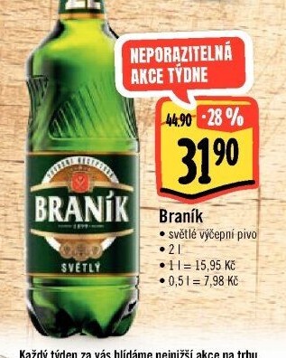 Pivo světlé výčepní 10° Braník