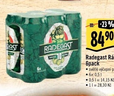 Pivo světlé výčepní Rázná 10° Radegast