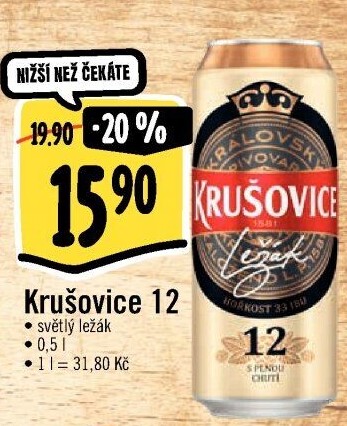 Pivo světlý ležák 12° Krušovice