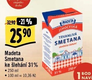 Smetana ke šlehání trvanlivá Jihočeská Madeta 31%