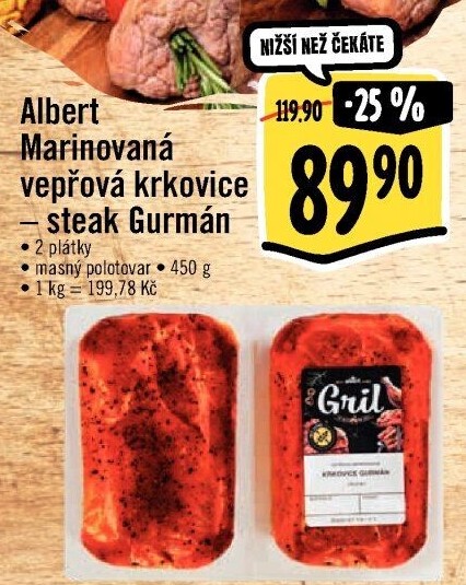 Vepřová krkovice marinovaná bez kosti Gurmán Albert Gril