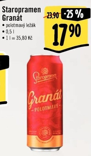 Pivo polotmavý ležák Granát Staropramen