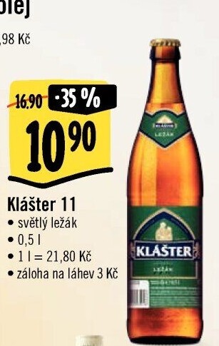 Pivo světlý ležák 11° Klášter