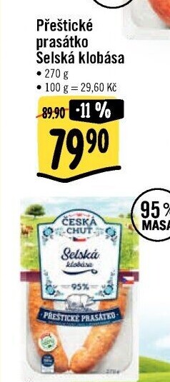 Selská klobása Přeštické prasátko Česká chuť
