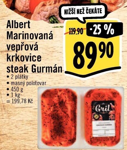 Vepřová krkovice marinovaná bez kosti Gurmán Albert Gril