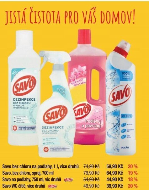 Čistič na podlahy bez chloru Savo