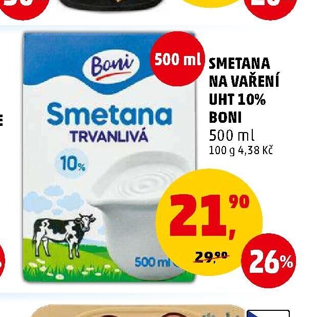 Smetana na vaření UHT 10% Boni
