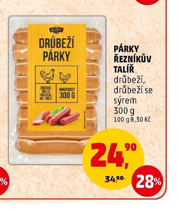 Párky Řezníkův talíř drůbeží se sýrem