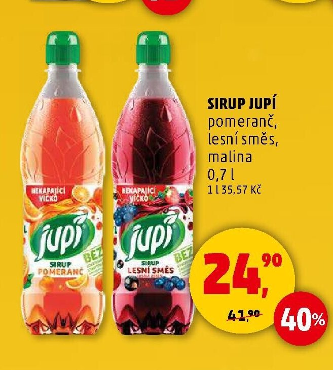 Sirup Jupí pomeranč, lesní směs, malina