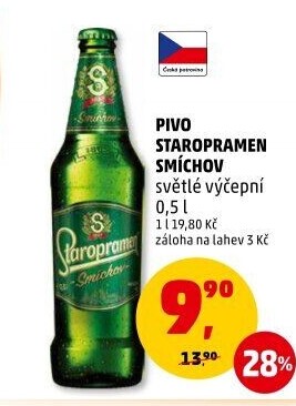 Pivo světlé výčepní 10° Smíchov Staropramen