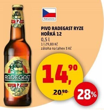 Pivo světlý ležák 12° Ryze hořká Radegast