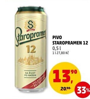 Pivo světlý ležák 12° Staropramen