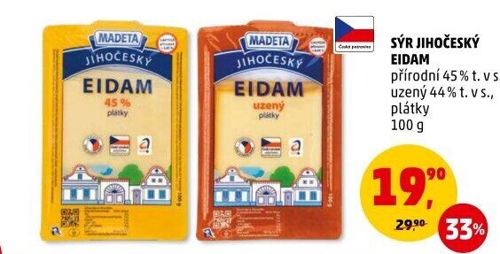 Sýr Eidam Jihočeský 45% Madeta
