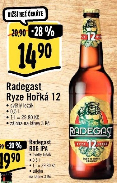 Pivo světlý ležák 12° Ryze hořká Radegast