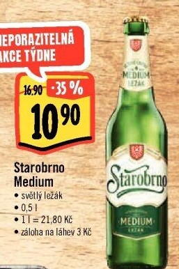 Pivo světlý ležák nepasterizovaný 11° Medium Starobrno