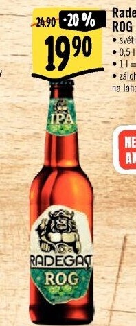 Pivo světlý výčepní speciál ROG IPA Radegast