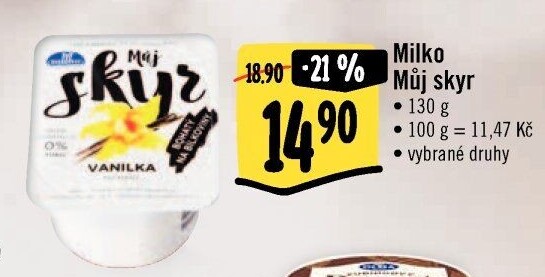Dezert zakysaný ochucený Můj Skyr 0% Milko