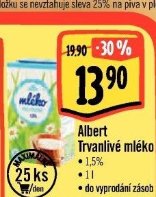 Mléko trvanlivé Albert - 1,5% polotučné