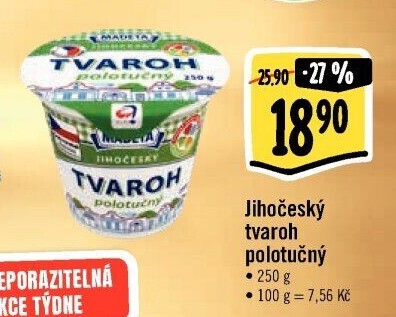 Tvaroh polotučný Jihočeský Madeta