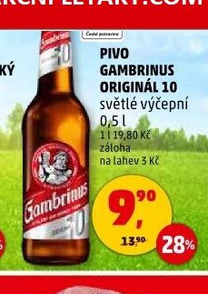 Pivo Gambrinus Originál 10 světlé výčepní 0,5 l