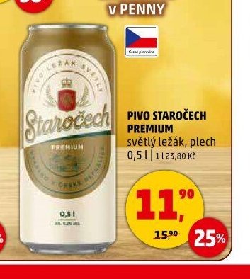 Pivo Staročech Premium světlý ležák plech