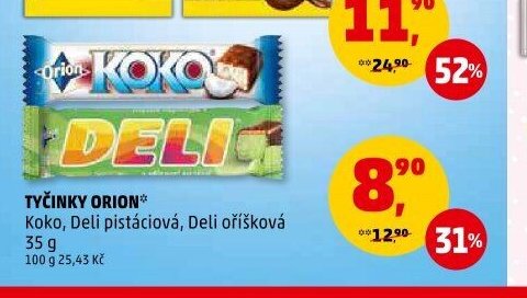 Tyčinky Orion Koko, Deli