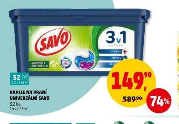 KAPSLE NA PRANÍ UNIVERZÁLNÍ SAVO 32 ks
