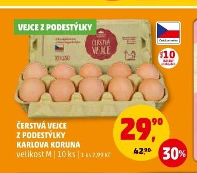 ČERSTVÁ VEJCE Z PODESTÝLKY KARLOVA KORUNA