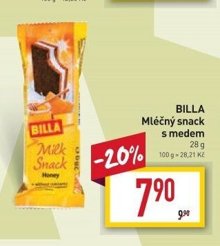 BILLA Mléčný snack s medem
