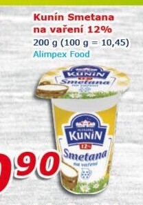Smetana na vaření Kunín 12%