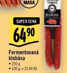 Klobása fermentovaná Přeštické vepřové