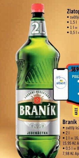 Pivo světlý ležák 11° Jedenáctka Braník