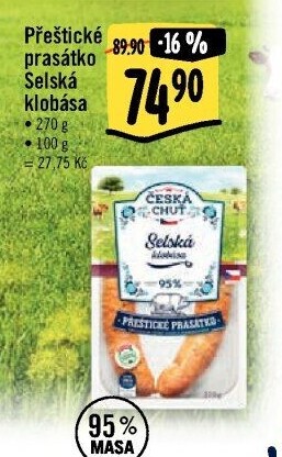Selská klobása Přeštické prasátko Česká chuť