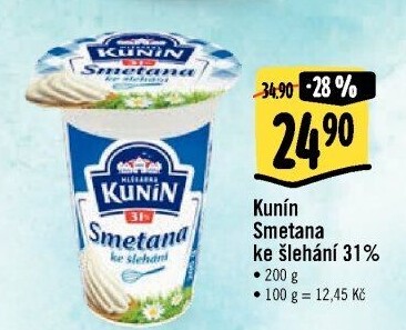 Smetana ke šlehání Kunín 31%