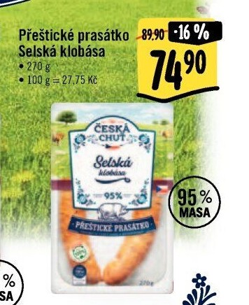 Selská klobása Přeštické prasátko Česká chuť
