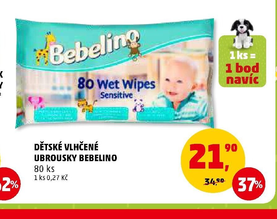 Dětské vlhčené ubrousky Bebelino 80 ks