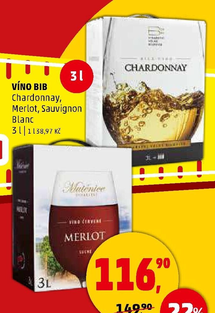 VÍNO BIB Chardonnay, Merlot, Sauvignon Blanc 3 l