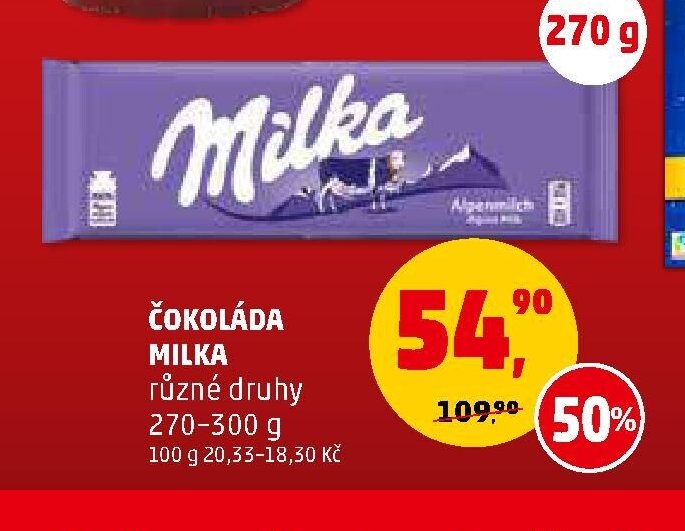 ČOKOLÁDA MILKA různé druhy 270-300 g