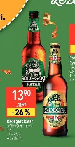 Radegast Ratar světlé výčepní pivo 0,5 l