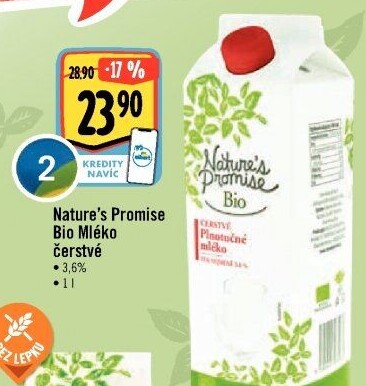 Mléko čerstvé bio Nature'