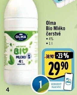 Mléko čerstvé Bio Olma - 4% plnotučné