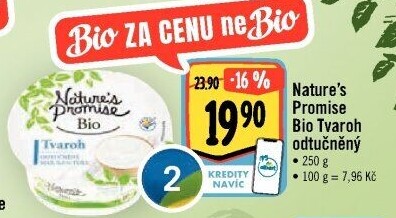 Tvaroh odtučněný bio Nature'