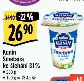 Smetana ke šlehání Kunín 31%